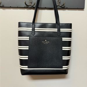 Kate Spade Black with Ivory Stripe Leather Daily Tote